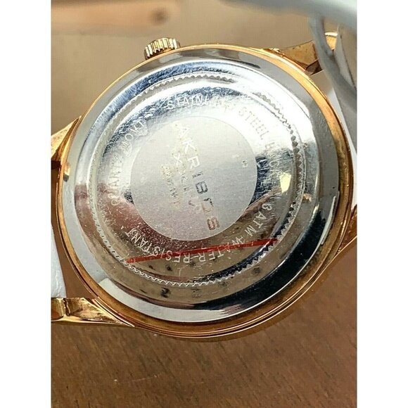 Akribos XXIV Women's Watch AK921 Quartz Rose Gold Silver Dial White Leather Band - Picture 6 of 13